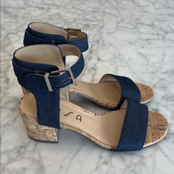 Unisa Shoes - Unisa Navy Denim Cork Heel Sandals